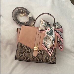 ALDO Elegant Pink and Brown Handbag with Scarf